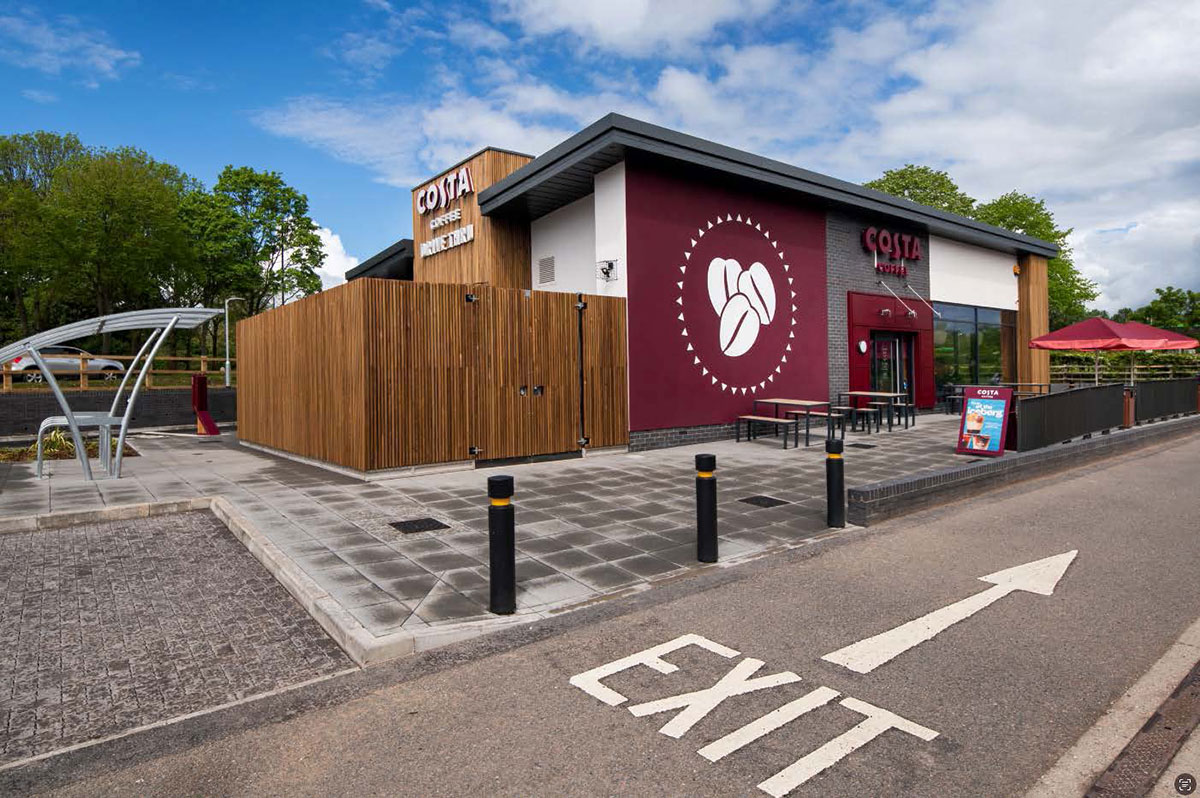 Exterior View showing exit lane of new Costa Drive Thru, Minworth